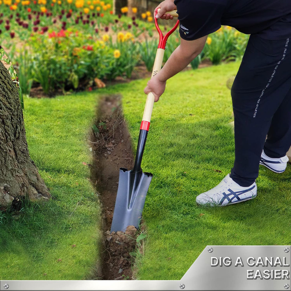 VNIMTI Spade Shovel,Transplanting Spade,Drain Spade,Spade Shovels for Digging,Sharp Shooter Shovel or Spade,45Inch,Steel D-Grip,Wooden Handle
