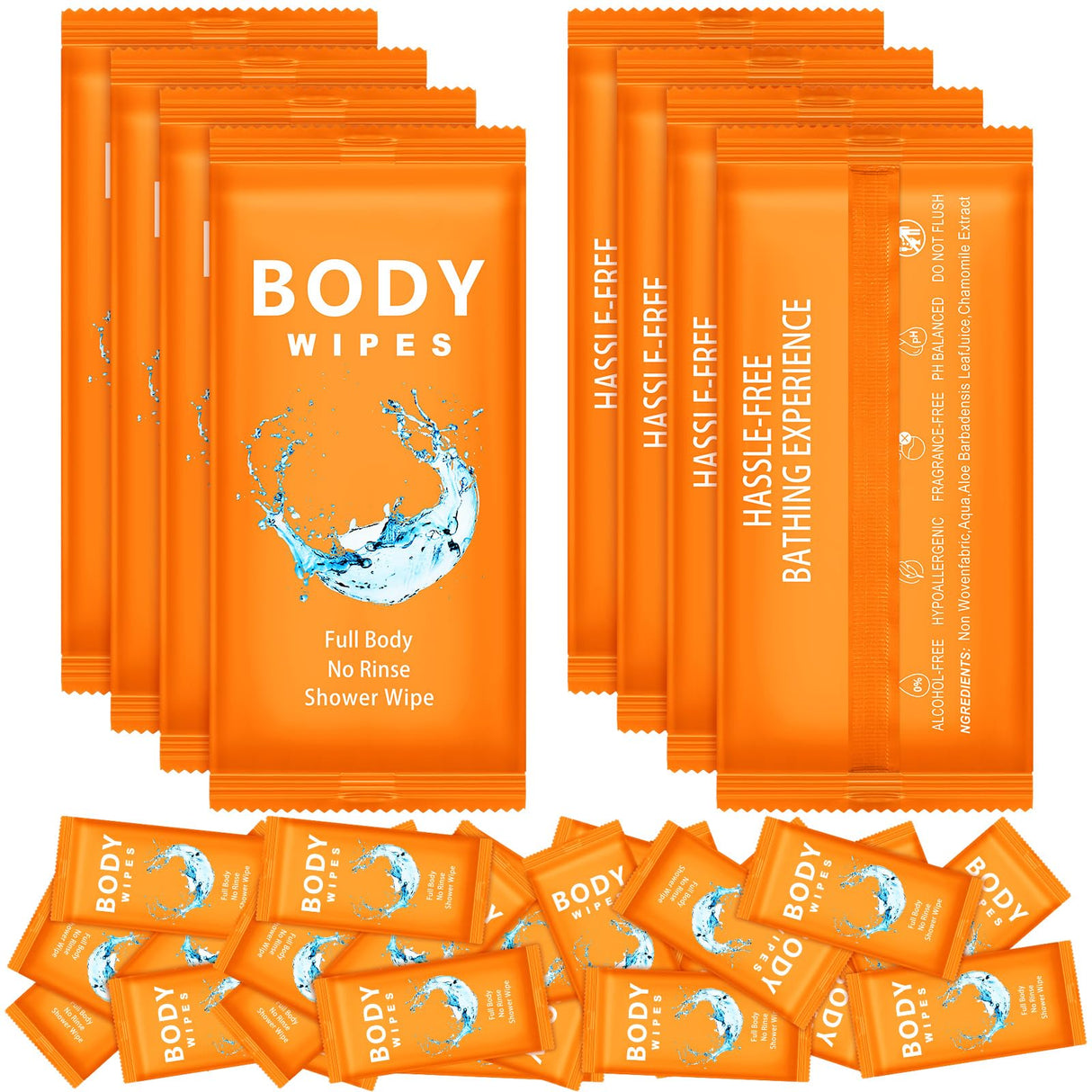 Treela 300 Pcs Bulk Large Body Wipes Individually Wrapped Big Bath Wipes for Adults Bathing No Rinse Shower Bulk Deodorant for Homeless Hygiene Personal Cleansing for Travel Gym(7.09" X 9.84",Orange)
