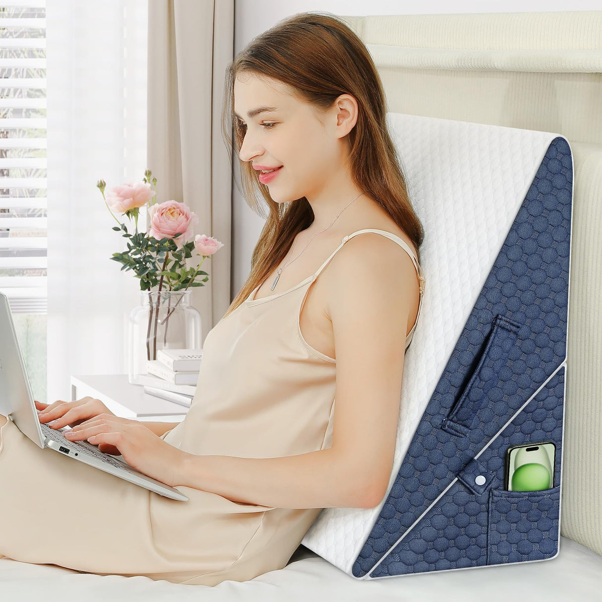 Wedge Pillow with Memory Foam Top, 9 & 12 Inch Bed Wedge for Acid Reflux, Back Pain, Heartburn, 7 in 1 Cooling-Gel Pillow Wedge for After Surgery, Adjustable Elevated Pillows for Sleeping, GERD