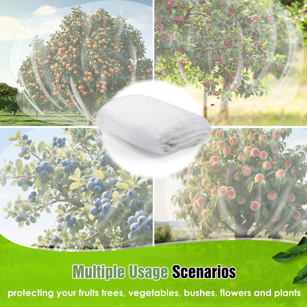 10 X 10FT Large Fruit Tree Netting, Tree Nets for Fruit Trees with Zipper and Drawstring, Insect Netting Barrier for Garden Blueberry Bushes Cherry Peach Apple Protection from Squirrels Birds Pests