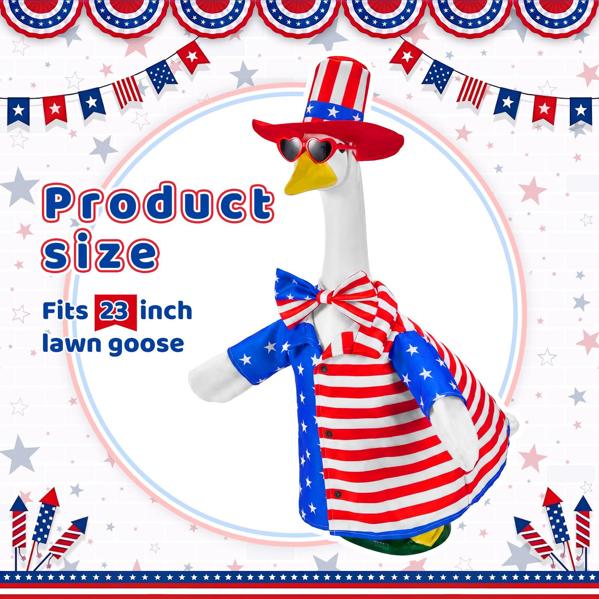 ComfyKit 1 Set 4th of July Porch Goose Outfit, Patriotic 250th Anniversary Clothes for 23 Inch Plastic or Cement Goose, Patio Yard Garden Decor