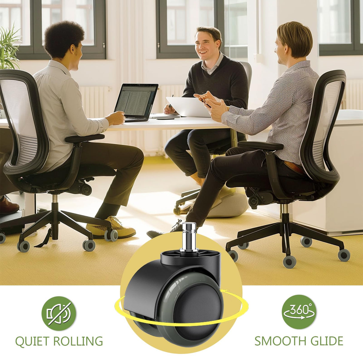 PChero Office Chair Wheels Replacement for IKEA Chairs, 10mm Stem (Set of 5), 2" Heavy Duty Swivel Polyurethane Casters for IKEA Chair Furniture Accessories, Protection for Hardwood Floors Carpet