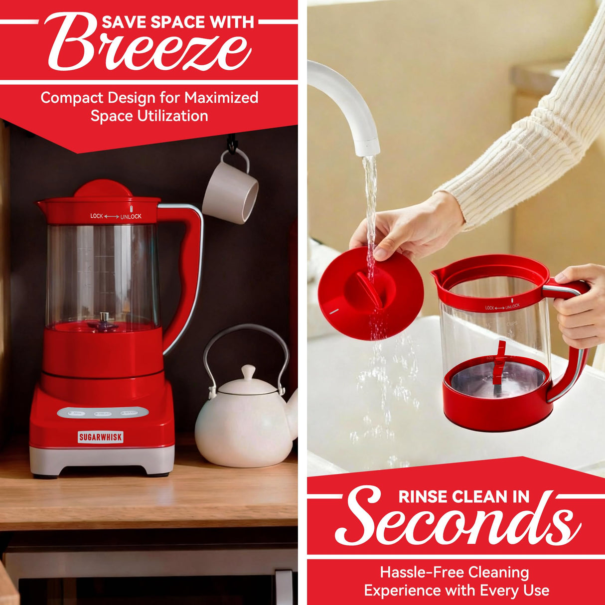 SugarWhisk 29 Oz Hot Chocolate Maker Machine, Electric Milk Frother and Steamer, Hot Cocoa Maker Machine for Hot Chocolate Bar, Detachable Pitcher, 2 Speed Mode, 3.5 Cups, Red