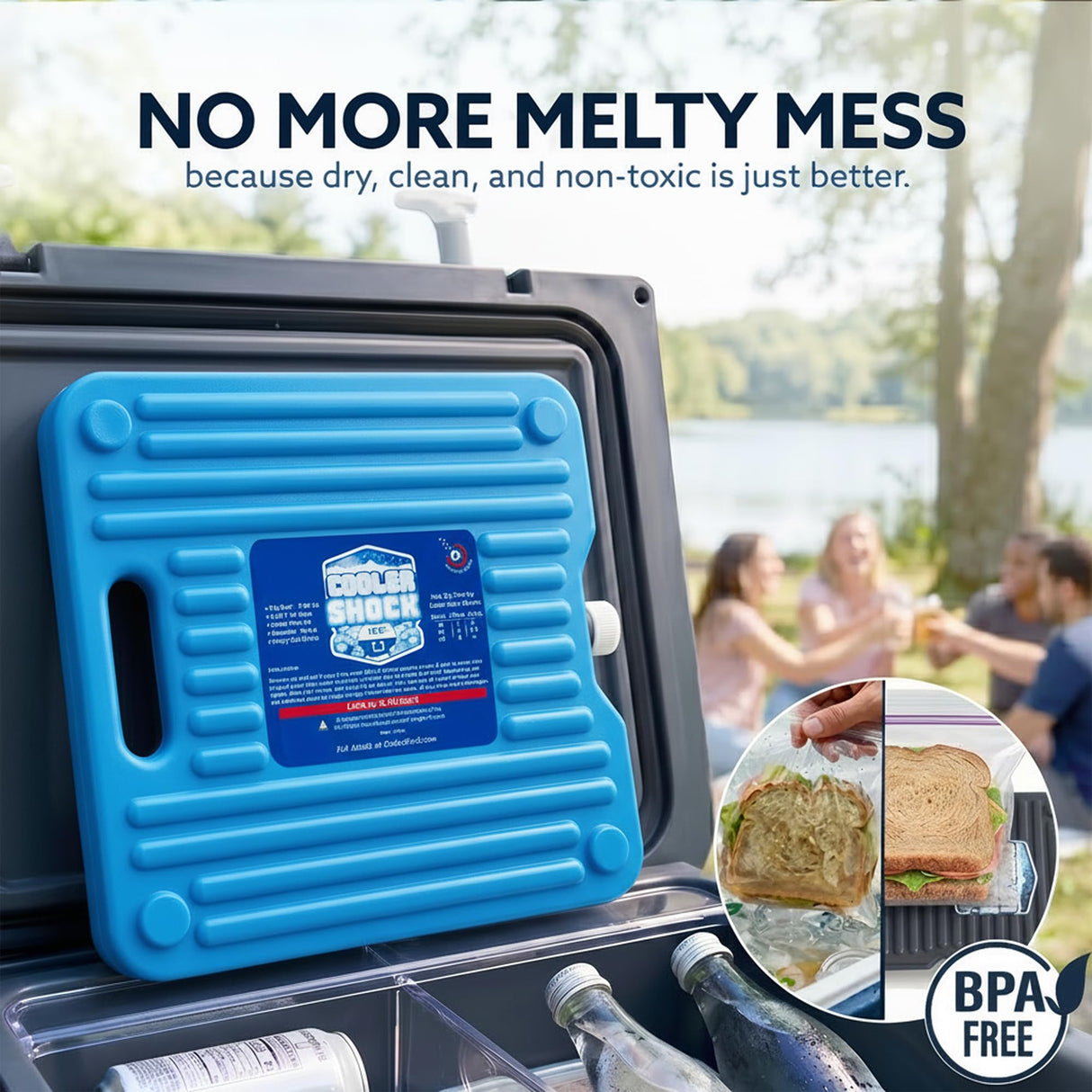 Cooler Shock Ice Packs for Cooler - 2 Reusable, Long Lasting, Cold Freezer Packs for Coolers, Lunch Bags & Totes to Keep Food Fresh - Clear
