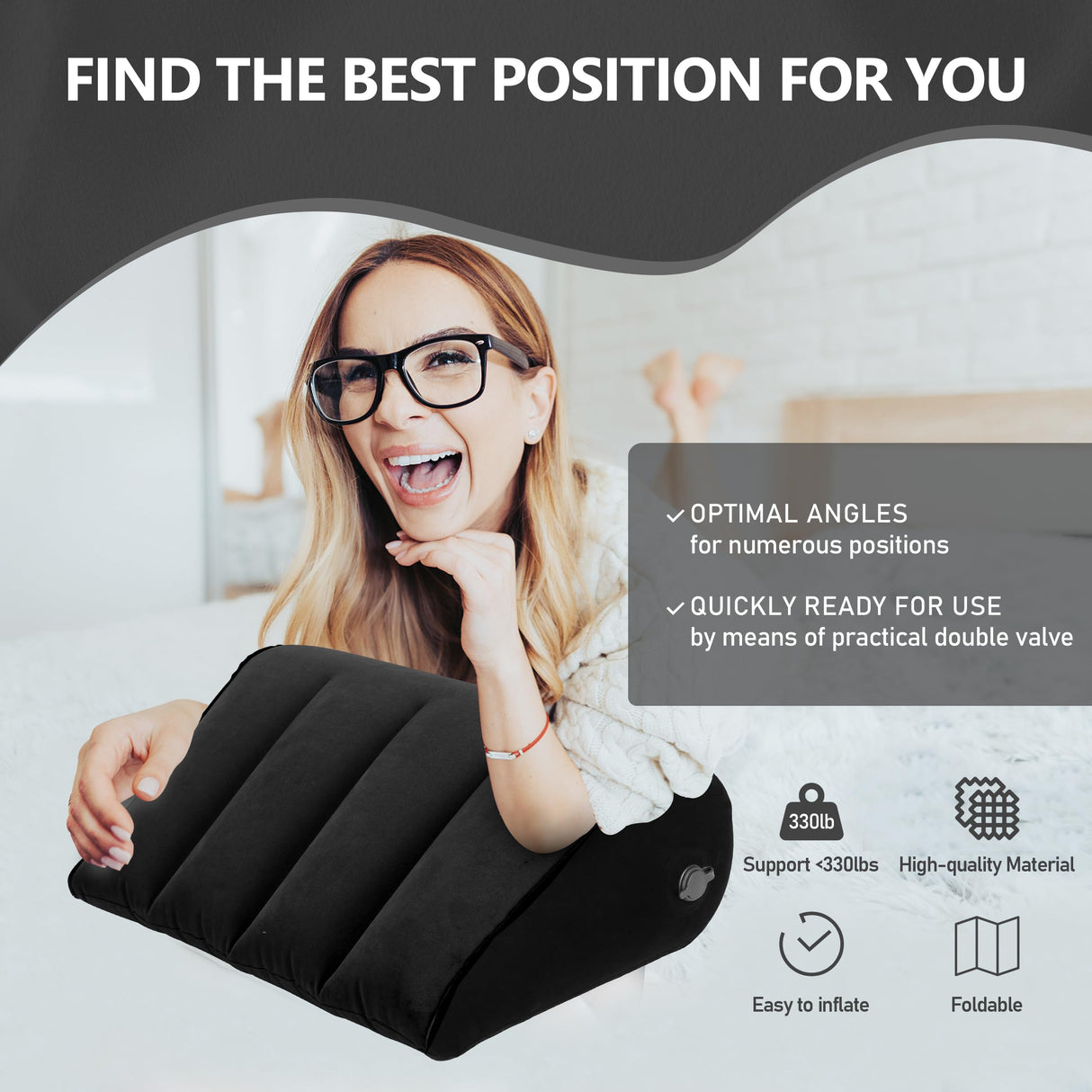 Portable Wedge Pillow Inflatable Cushion - Body Positioners Lightweight Wedge Pillow for Sleeping, Leg Elevation, Use in Bed, Travel, Camping, Fast Inflating Deflation (Black)