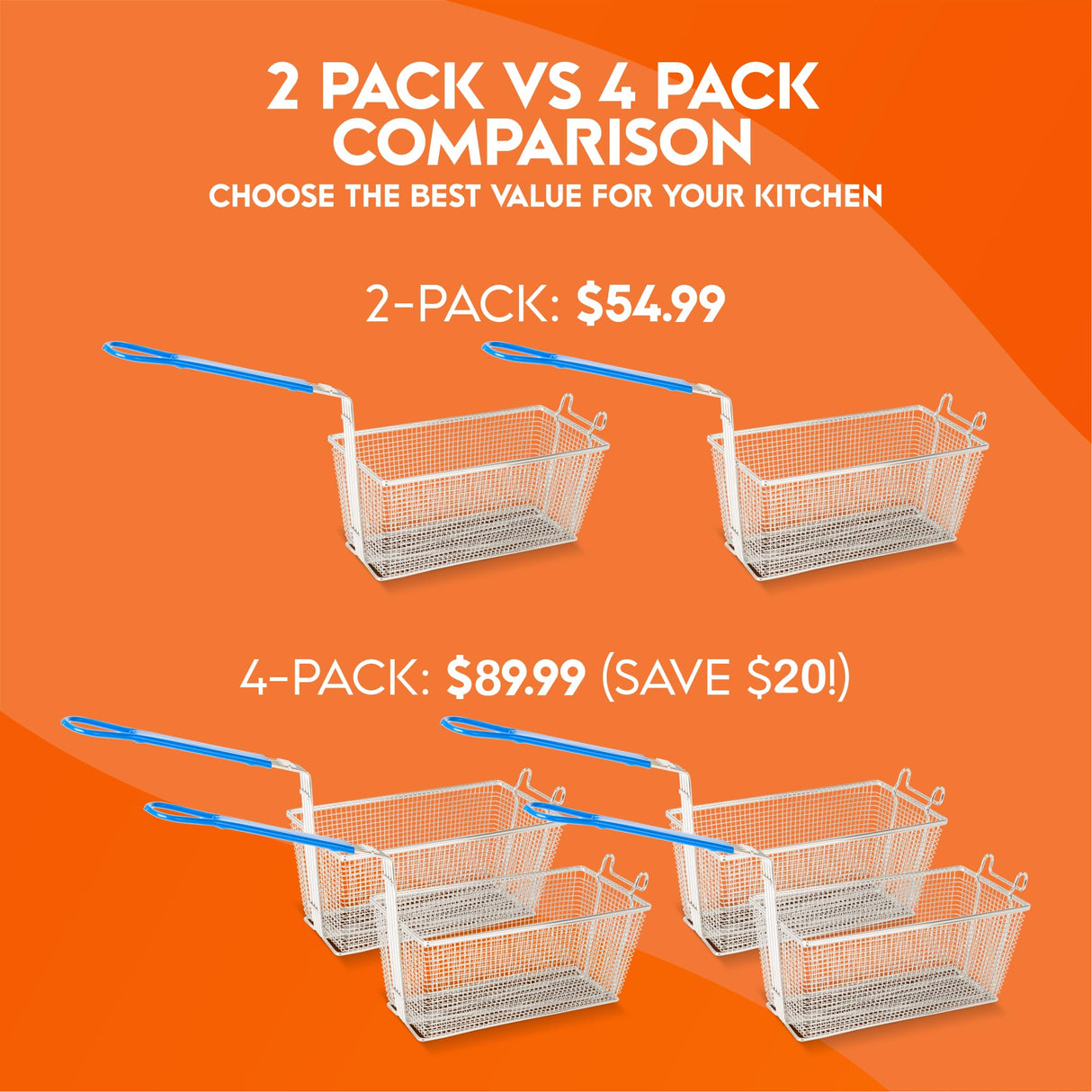 Cuisine Ready Deep Fryer Basket | 4-Pack | Commercial Fry Basket with Handle | 13.25" x 6.5" x 5.9" | Heavy Duty Restaurant Quality