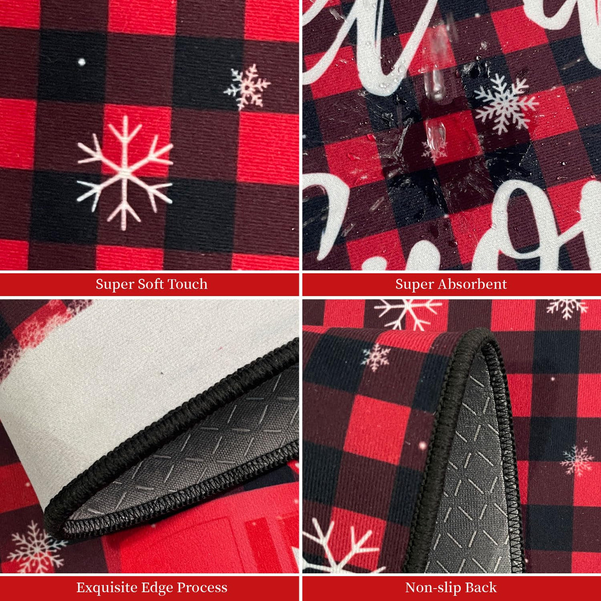 JWXCBIM Let It Snow Christmas Snowman Kitchen Rugs and Mats Set of 2, Buffalo Plaid Winter Snowflake Xmas Holiday Home Kitchen Decor Floor Mats, Washable Non-Slip Sink Carpet 17x30+17x47 Inches