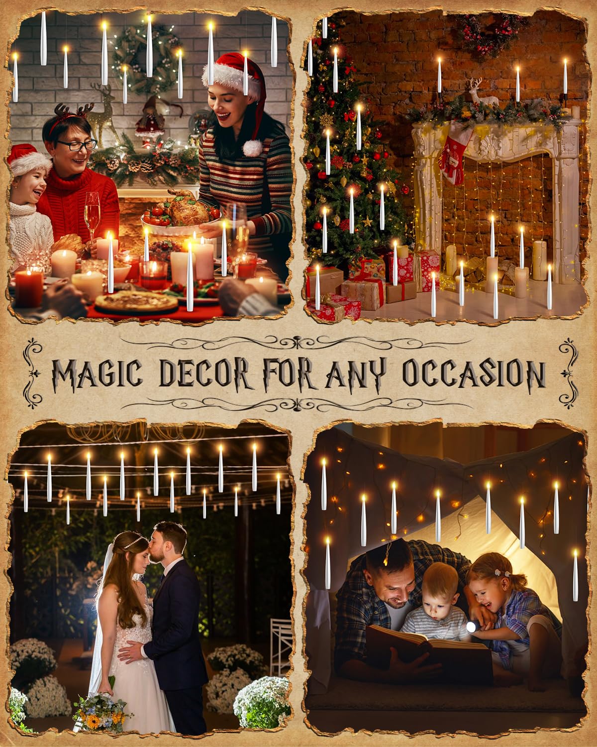 TLPUHU Floating Candles with 2 Wand - 24 Pack Christmas Decorations Magic Flameless Candles Flickering Warm Light LED Hanging Candle Remote, Operated Candles for Christmas Outdoor Indoor Party Decor