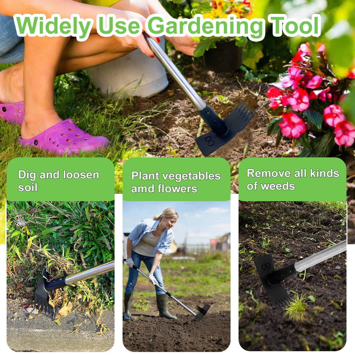 HAWCAFU Weed Puller Tool with Long Handle 3 in 1 Manual Garden Hoe Heavy Duty Weeder Remover Tool for Yard, Lawn, Patio and Garden