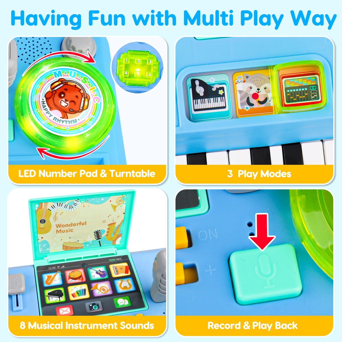 Thremhoo Baby DJ Table Musical Piano Toys for Toddlers with Music & Light