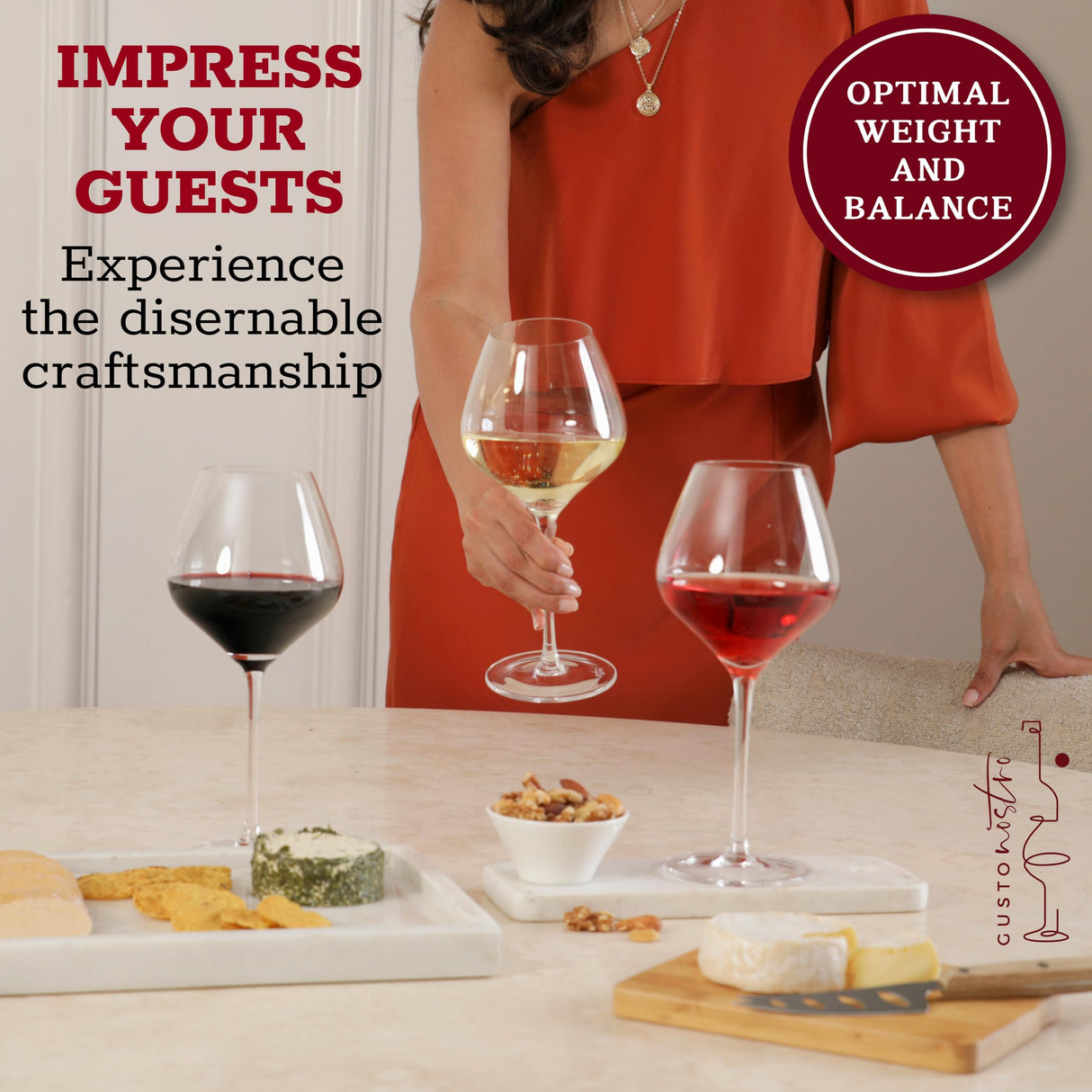 Gusto Nostro Crystal Wine Glasses Set of 4, 22 Oz Long Stem Modern Wine Glasses for White and Red Wine, Dishwasher Safe, Fancy, Elegant, Large and Tall Wine Glass for Wedding Christmas Anniversary