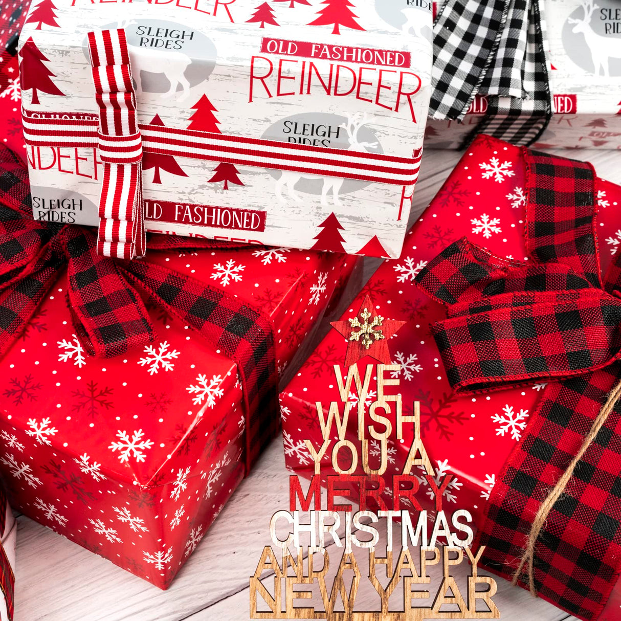 WRAPAHOLIC 30 Inch Jumbo Reversible Christmas Wrapping Paper - 30 Inch x 100 Feet Jumbo Roll Red White Reindeer and Snowflake Wrapping Paper for Christmas, Holiday, Party