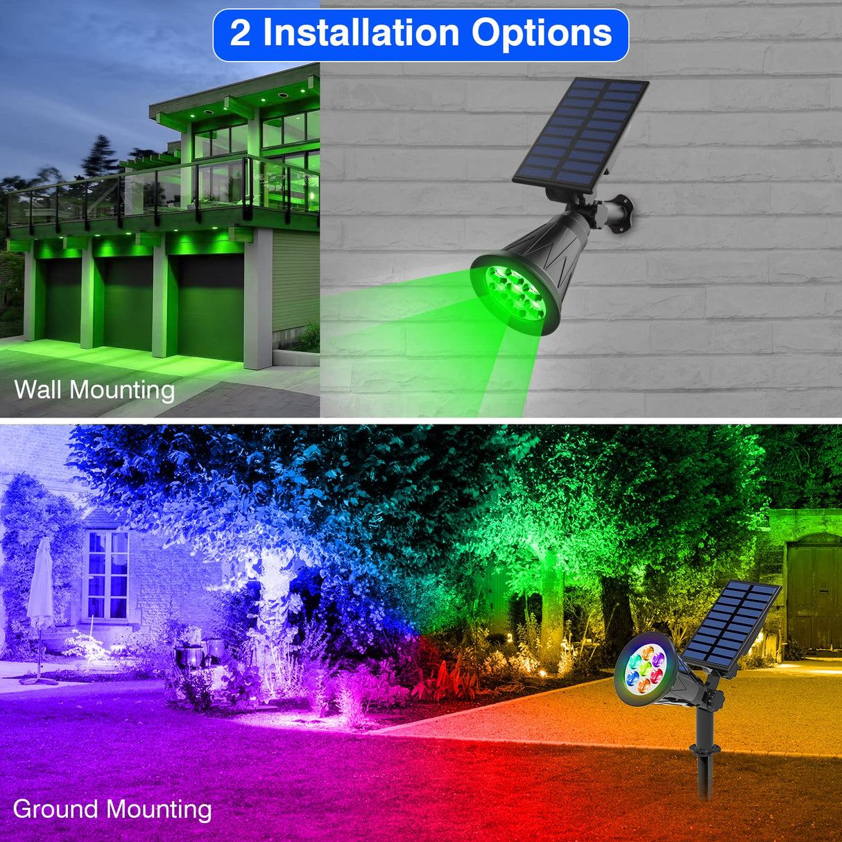 T-SUN Solar Spotlights for Outsides, Christmas Solar Lights Outdoor Waterproof, Color Changing Solar Landscape Spotlights, Auto ON/Off Solar Garden Pond Light for Yard, Trees, Driveway, Patio(4 Pack)