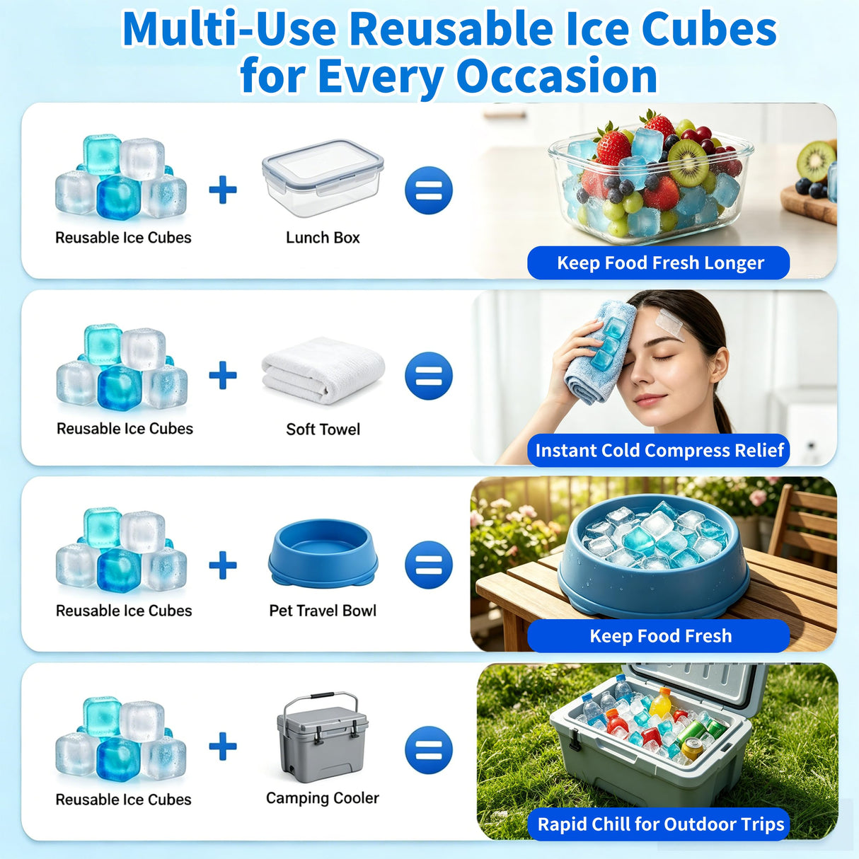 400 Pack Reusable Ice Cubes for Drinks with Ice Scoop, BPA-Free Plastic Ice Cubes for Coolers, Whiskey, Coolers, Parties, Bars, Ice Baths & Camping(Blue & Transparent)