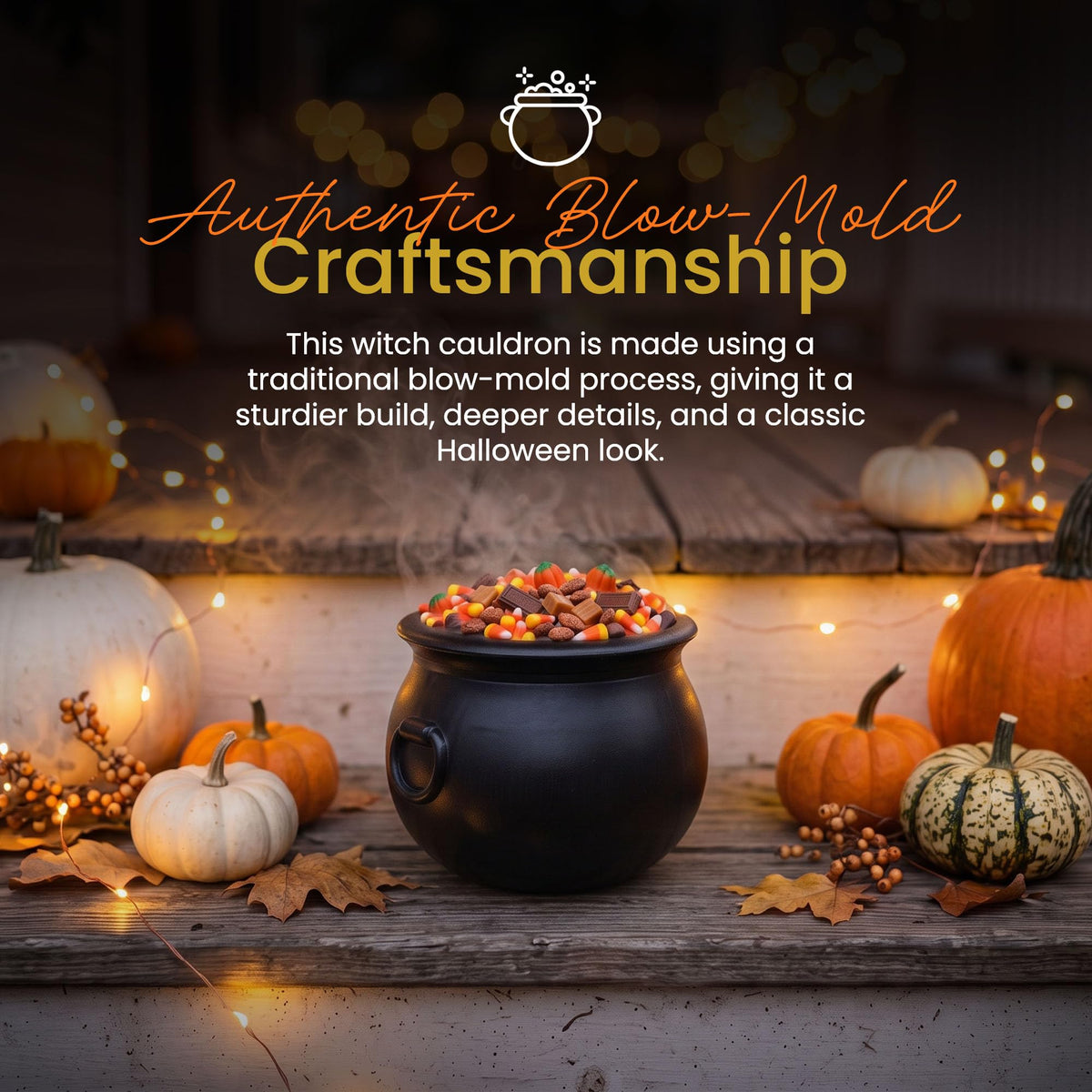 Union Products Black 16 Inch Spooky Witch Cauldron for Indoor and Outdoor Halloween Decoration and Trick or Treat Candy Container, Black