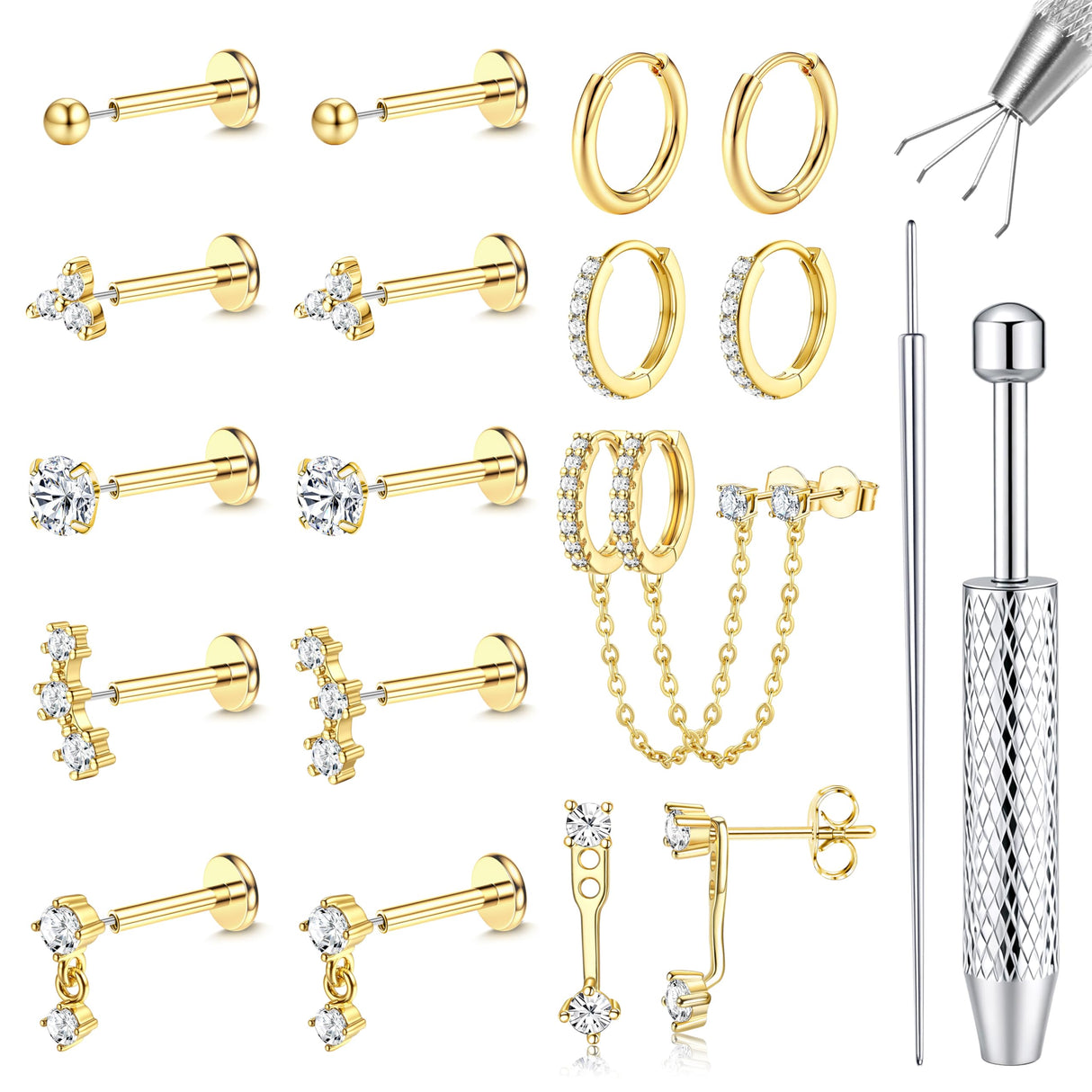 LOLIAS Hypoallergenic Gold Threadless Flat Back Stud Earrings for Women