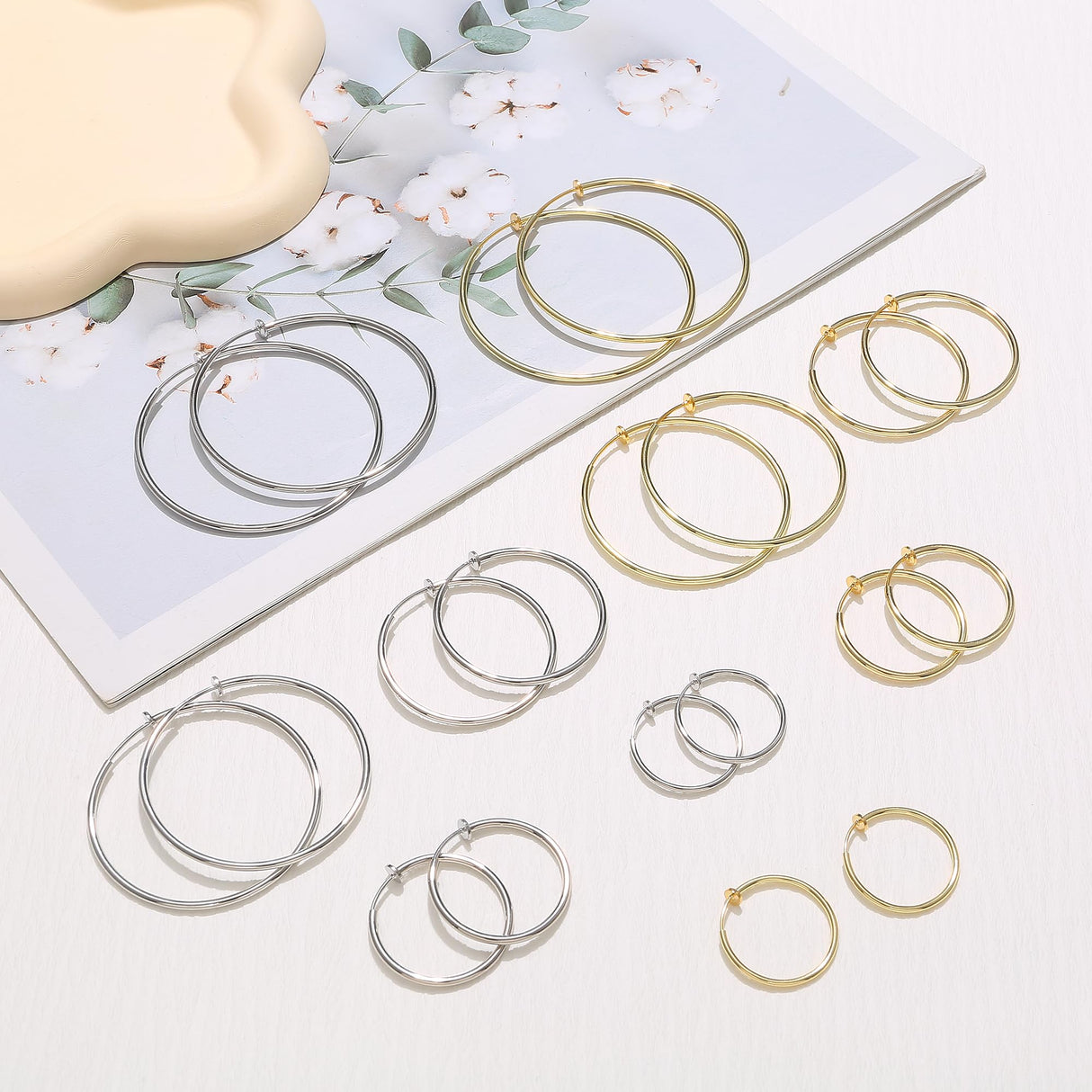CASSIECA 10 Pairs Clip On Hoop Earrings for Women Fake Earrings Gold Silver