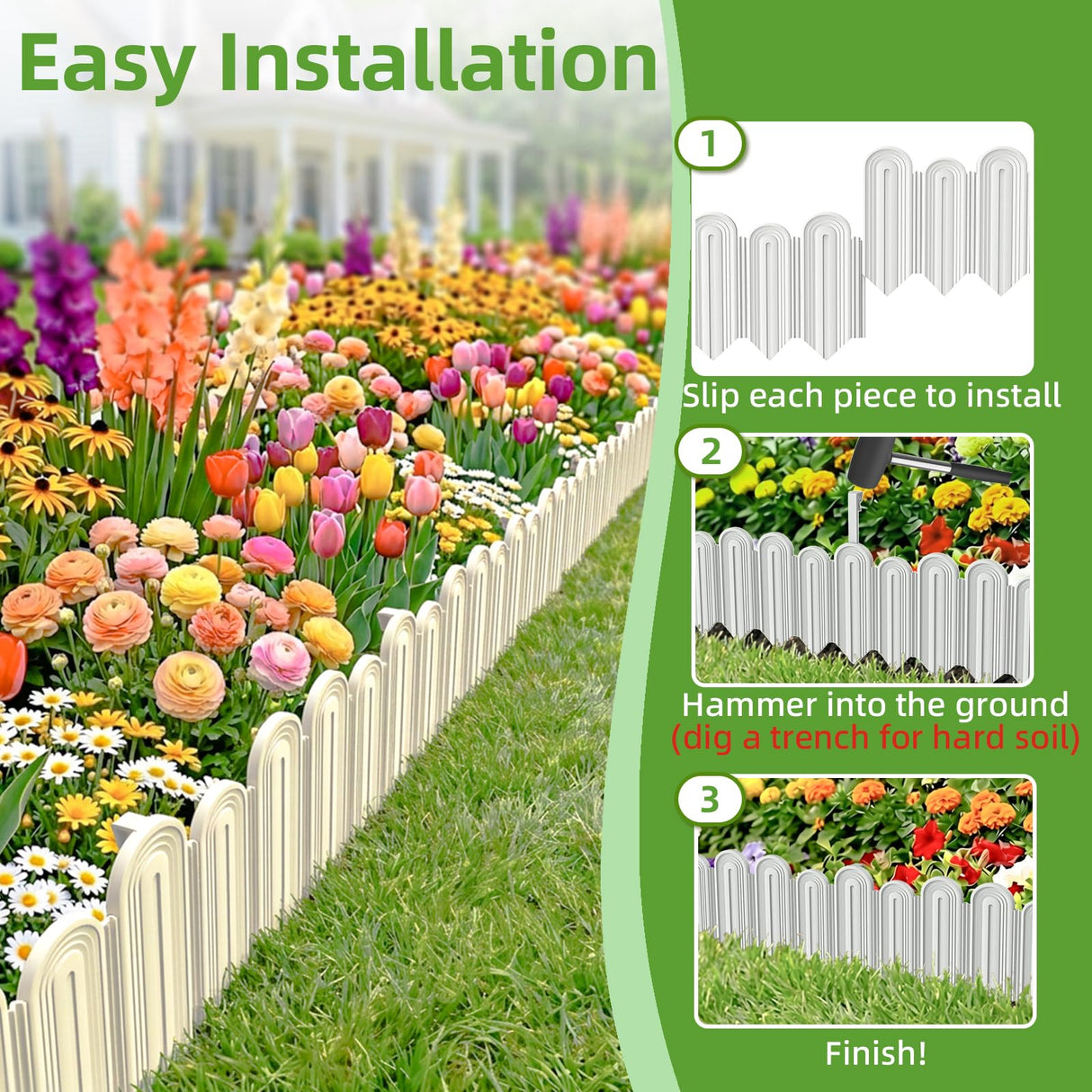 Vashly 20Pcs 20Ft Landscape Edging,6.5 Inch Garden Border with 20 Stakes