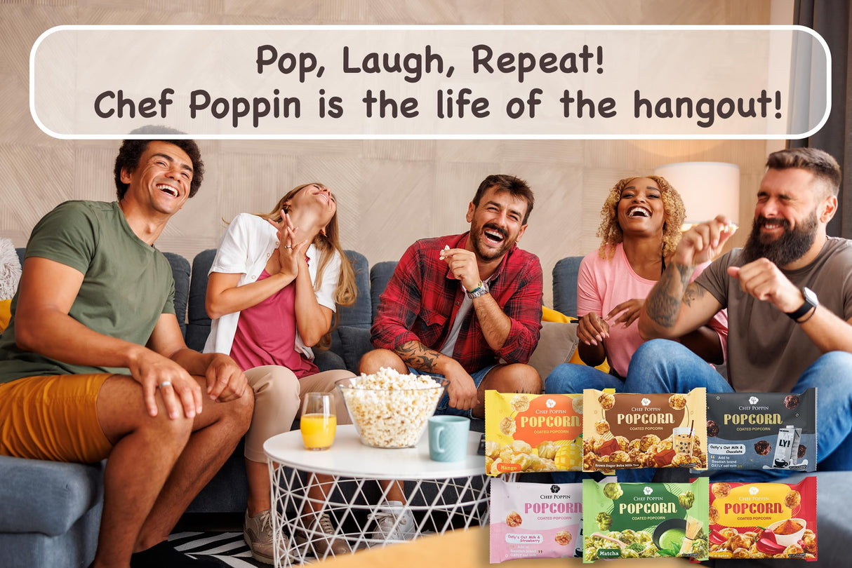 CHEF POPPIN Gourmet Flavored Popcorn, Non-GMO, Melody Box A (Matcha + Boba Tea + Mango + Chili + Chocolate Oat milk + Strawberry Oat milk), Variety Pack, .71 oz Each Bag