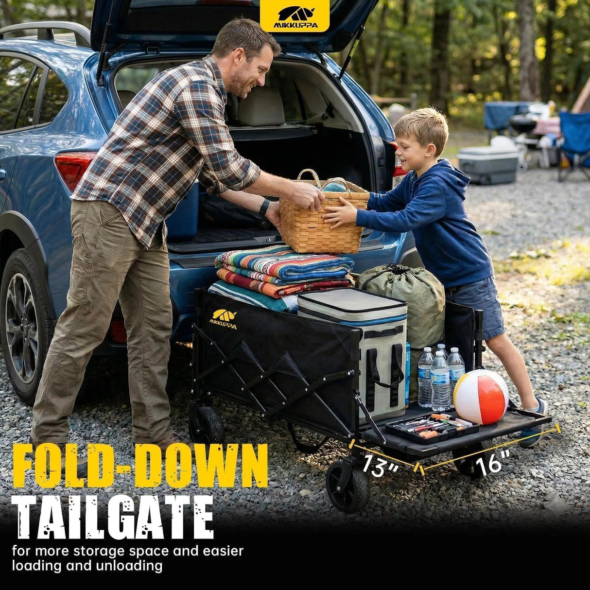 MIKKUPPA Collapsible Wagon with Tailgate - Utility Wagon for Groceries
