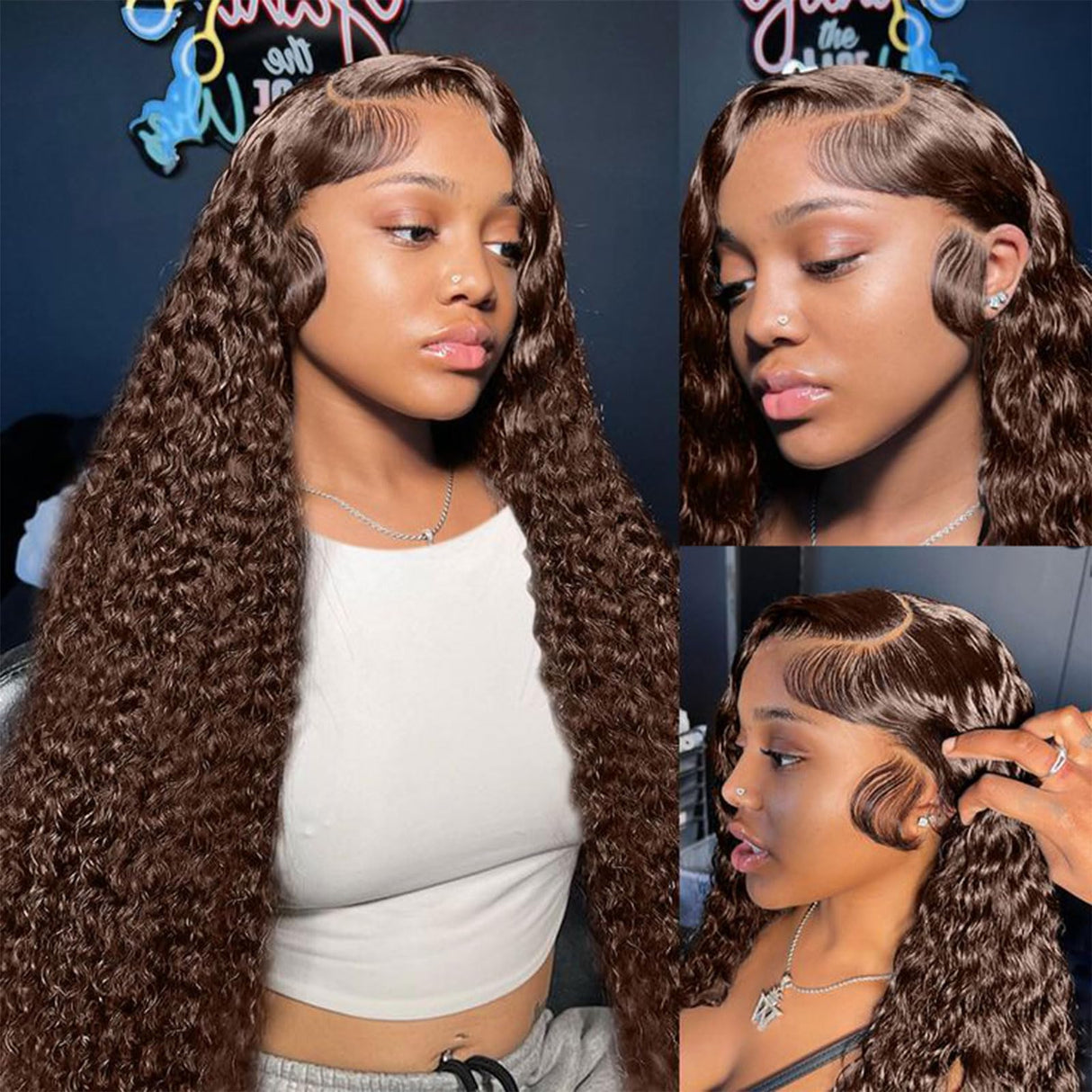 Chocolate Brown Deep Wave Lace Front Wigs Human Hair 13X6 Lace Front Wigs Human Hair Pre Plucked 180% Density HD Transparent Lace Frontal Wigs For Women Colored Deep Curly (Chocolate Brown, 24 Inch)