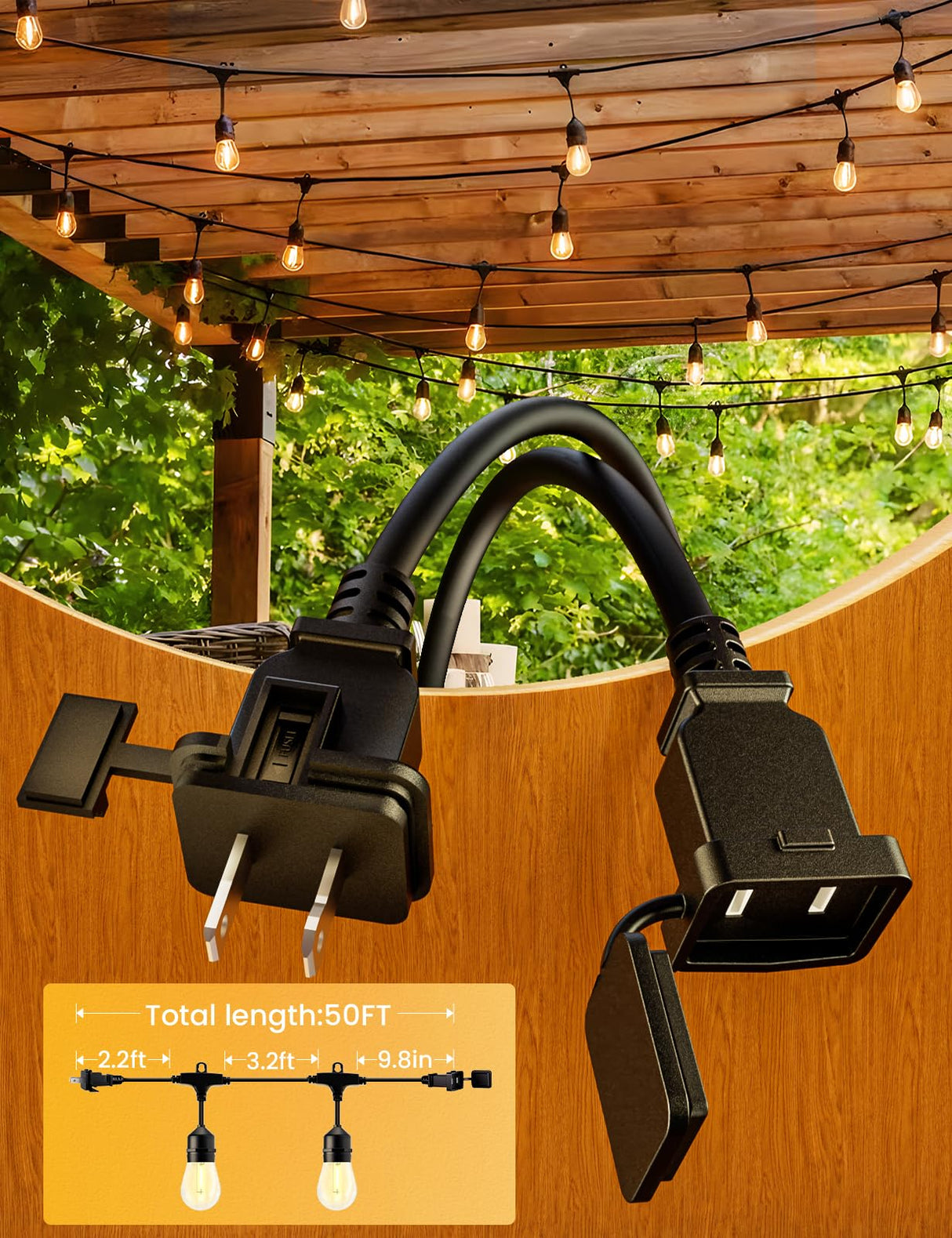 Svater Outdoor String Lights 150FT, E26 Socket, 48pcs S14 Shatterpoof Bulbs, 1 Watt Dimmable 2700K Warm White, IP65 Waterproof Commercial Grade Patio Lights(3 Pack X 50FT)