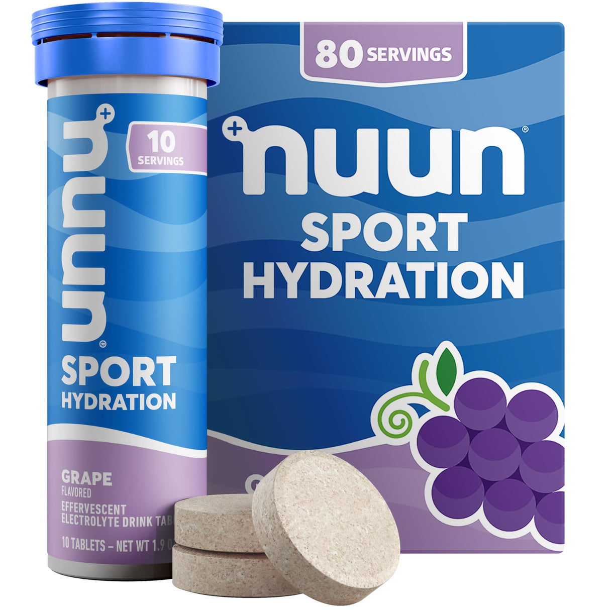 Nuun Sport Electrolyte Tablets with Magnesium, Calcium, Potassium, Chloride & Sodium, Gluten Free & Vegan, Grape, 8 Pack (80 Servings Total)