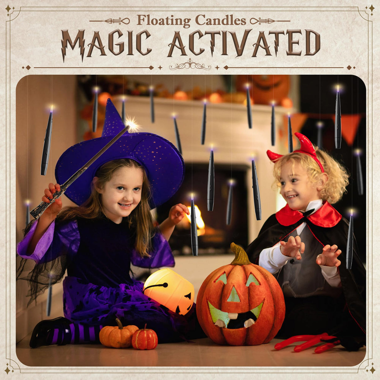 JOIONE Floating Candles with Wand, 12 Pack Flameless Candles Magic Hanging Taper Candles with Wand Remote, Battery Operated Candles for Halloween Christmas Birthday Party Decor Black
