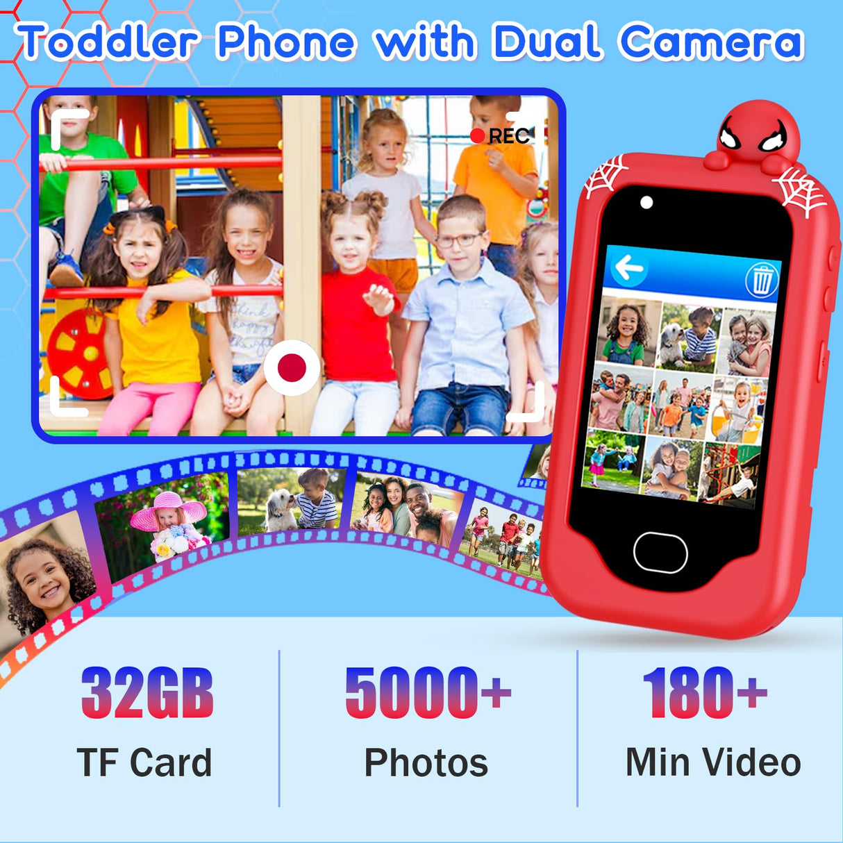 Gocina Kids Smart Phone, Toddler Christmas Birthday Gift for Age 3-10, Touchscreen Kids Cell Phone Toy with Cameras, Learning, Music, Games and 32 GB Card