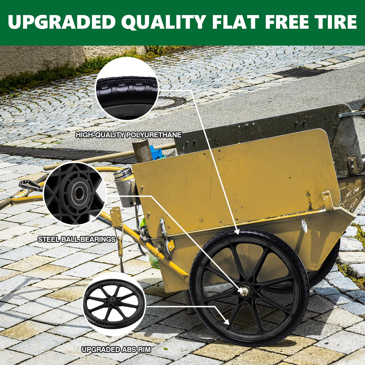 20" Flat Free Tire and Wheel with 3/4" & 5/8" Bearing, 2 Pack