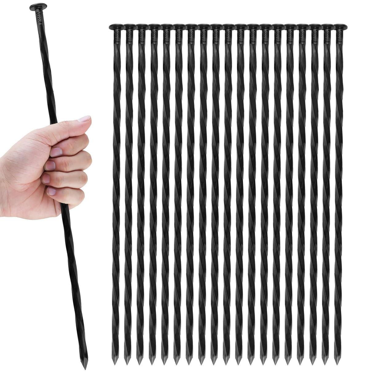 POSEOFFR 16 Inch Spiral Landscape Stakes, 12 Pack Heavy Duty Metal Ground Anchor Spikes for Paver Edging, Weed Barrier, Camping Tent
