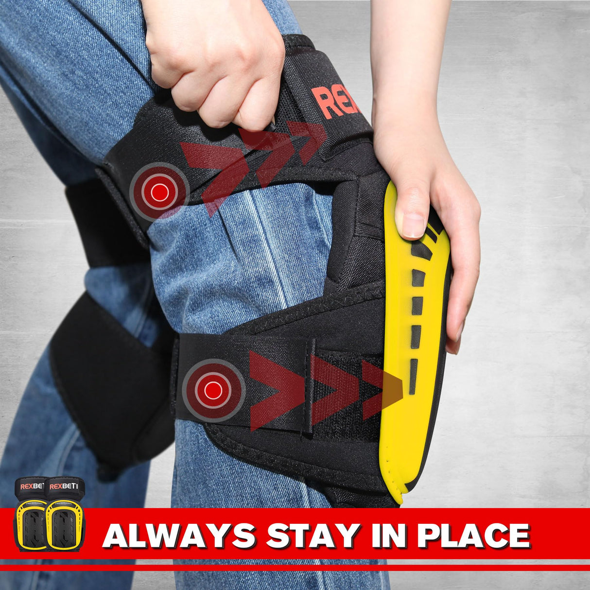 REXBETI Knee Pads for Work, Construction Knee Pads for Men, Heavy Duty Comfortable Anti-slip Foam Gel Knee Pads for Gardening Flooring and Cleaning, Strong Stretchable Straps, Yellow