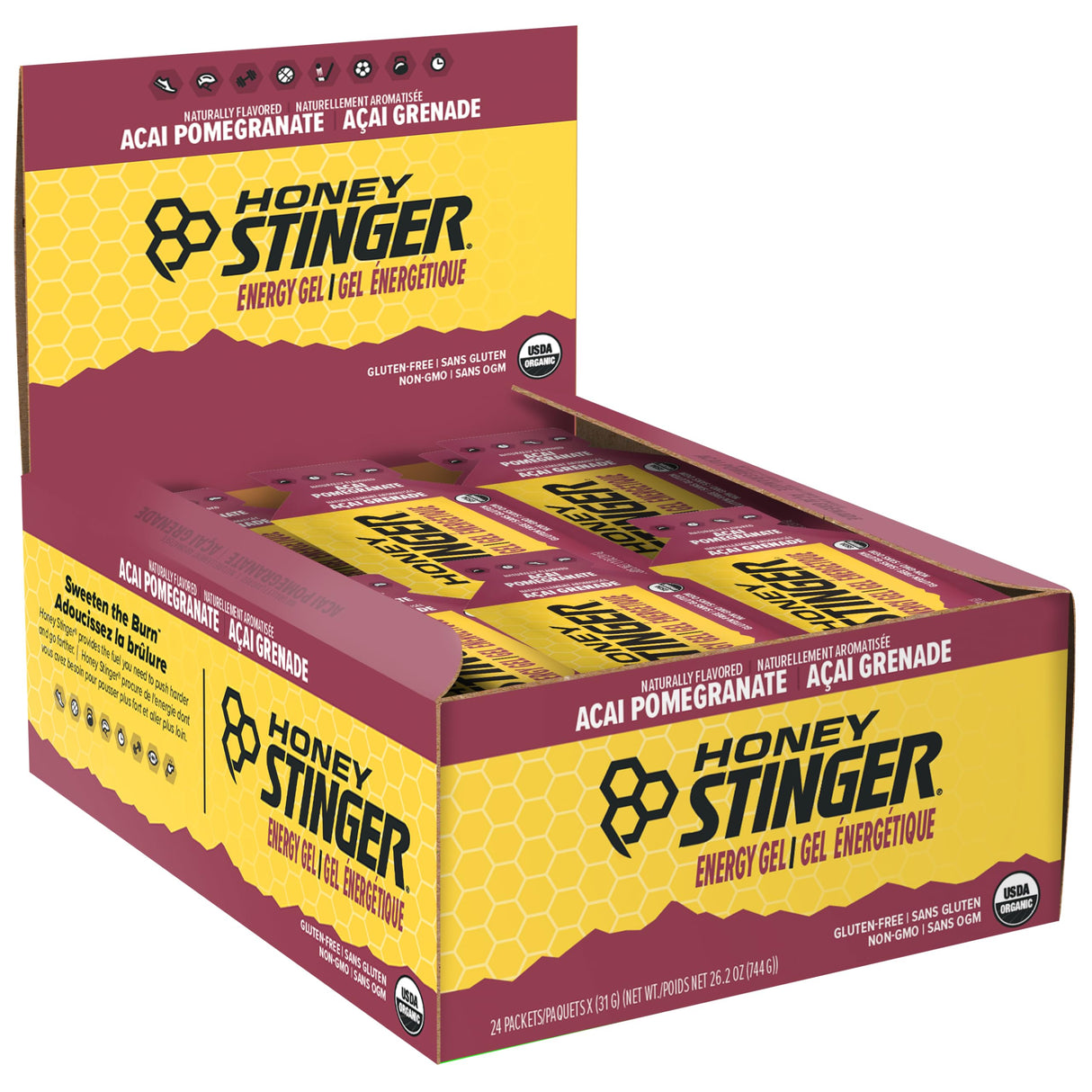 Honey Stinger Organic Acai Pomegranate Energy Gel, Gluten Free & Caffeine Free, for Exercise, Running and Performance, Sports Nutrition for Home & Gym, Pre and Mid Workout, 24 Pack, 26.4 Ounce