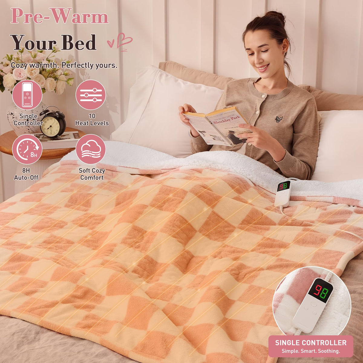RAYVOICE Pink Heated Blanket Electric Throw 50"X60", Heating Blanket Throw