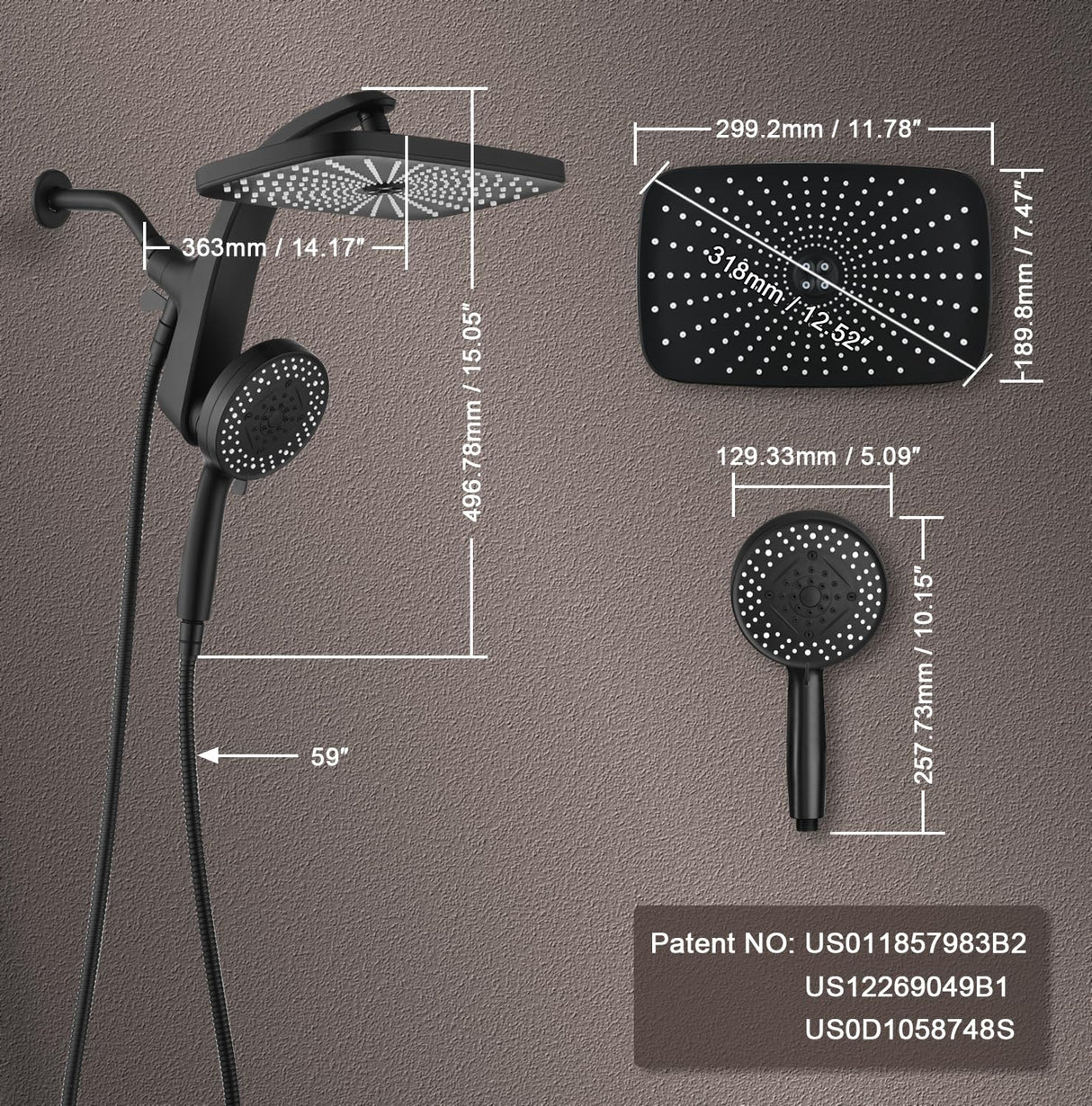 High Pressure Rain Shower Head: Upgrade Shower Heads with Handheld Spray Combo with Fixed Showerhead and 10 Sprays Handheld Shower Head, Detachable Showerheads Built-in Magnetic Docking and Power Jets