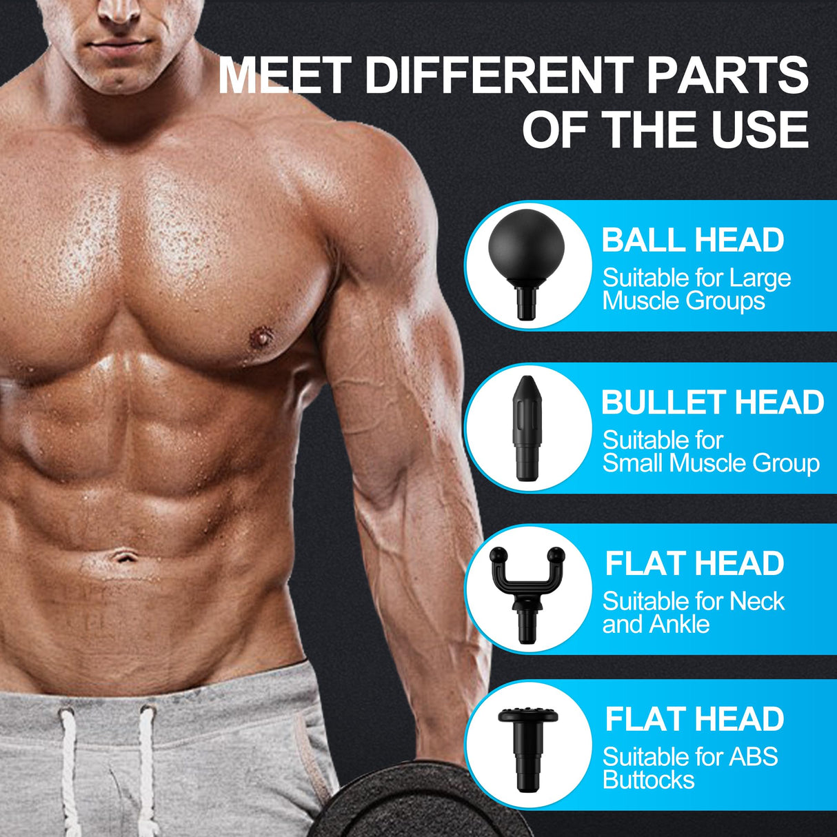 LEERCON Mini Massage Gun, Compact Deep Tissue Massager, 6 Speeds, 4 Heads, Fashion Lighting, Ideal Gift for Men & Women (Blue)