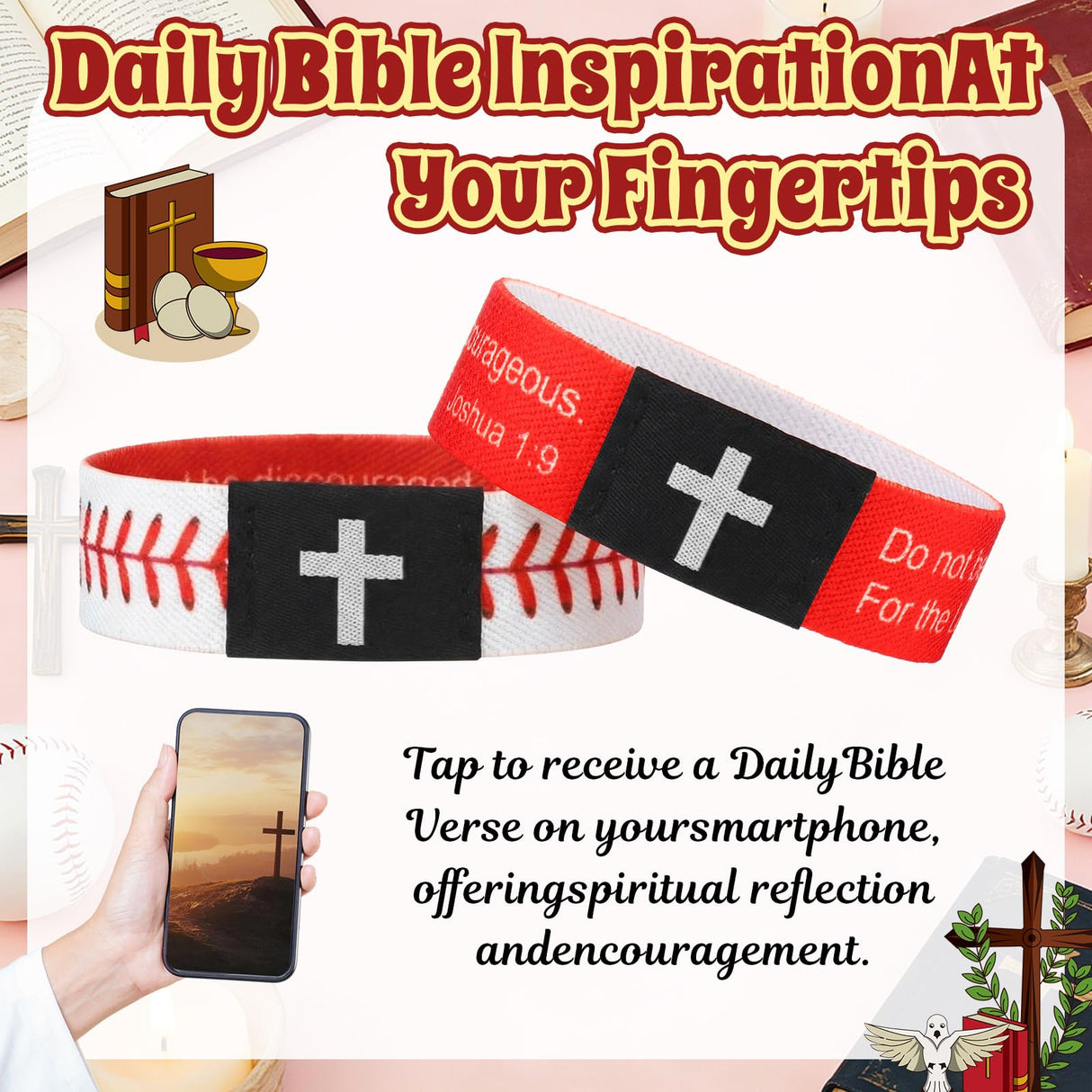 Landical 6/12 Pcs Softball Baseball Bible Verse Bracelets with NFC Technology for Women Men Teen Team Religious Christian Scripture Bracelet Tap-to-read with Phone Baptism Gift(12 Pcs,White,Baseball)