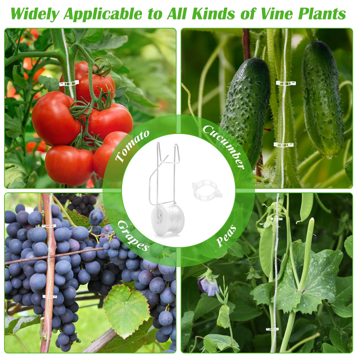 24+240P Tomato Roller Hooks with 49.2FT String and Tomato Trellis Clips, Pletpet Roller Hooks for Tomatoes Trellis Roller Hooks with Twine for Vine Plant Twine Crop