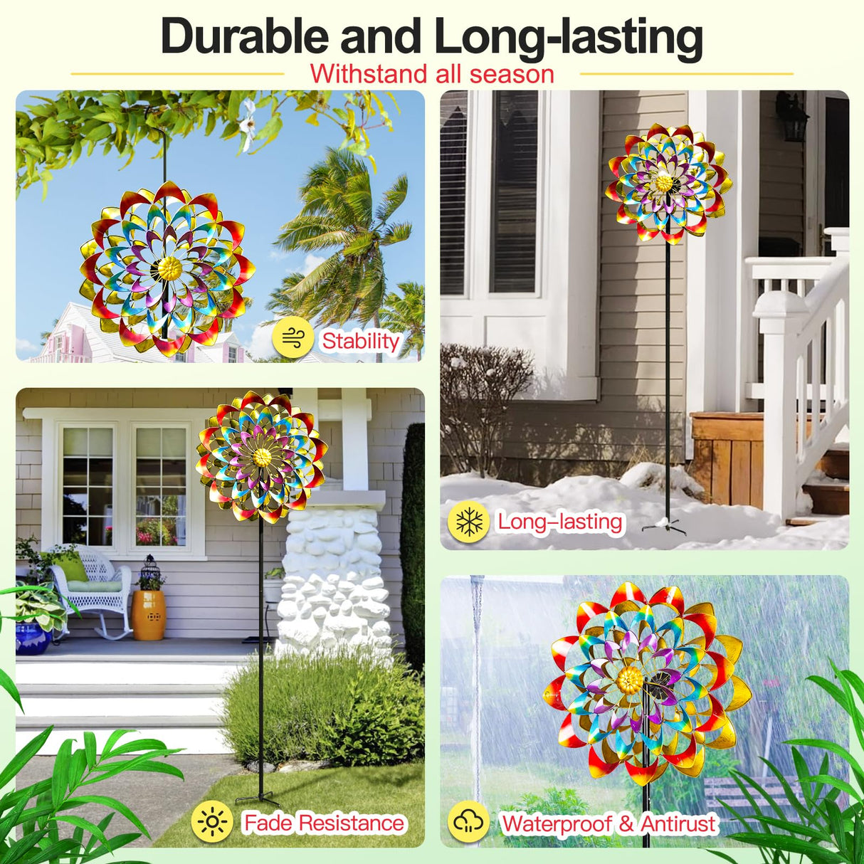 Garden Wind Spinners Outdoor Large Metal, 84'' Yard Art Wind Sculptures & Spinners, Windmills Gifts for Mother's Day Birthday Lawn Patio Decor(Rainbow)
