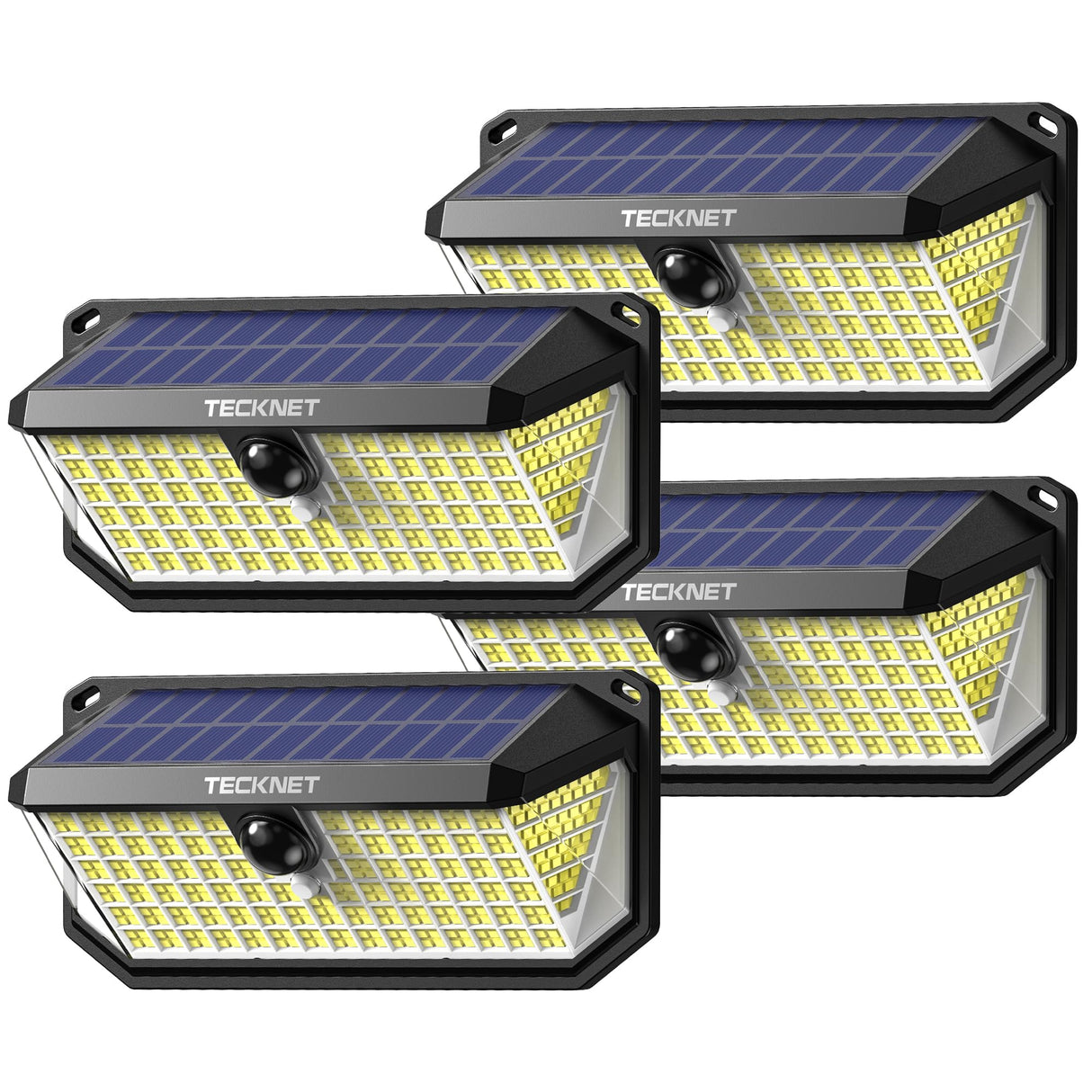 TECKNET 4200LM 416 LED Solar Lights Outdoor IP66 Waterproof,Solar Motion Lights Outdoor with 300° Angle & 3 Lighting Modes,Solar Outdoor Lights for Patio Yard Deck Front Garden Garage- 4 Pack