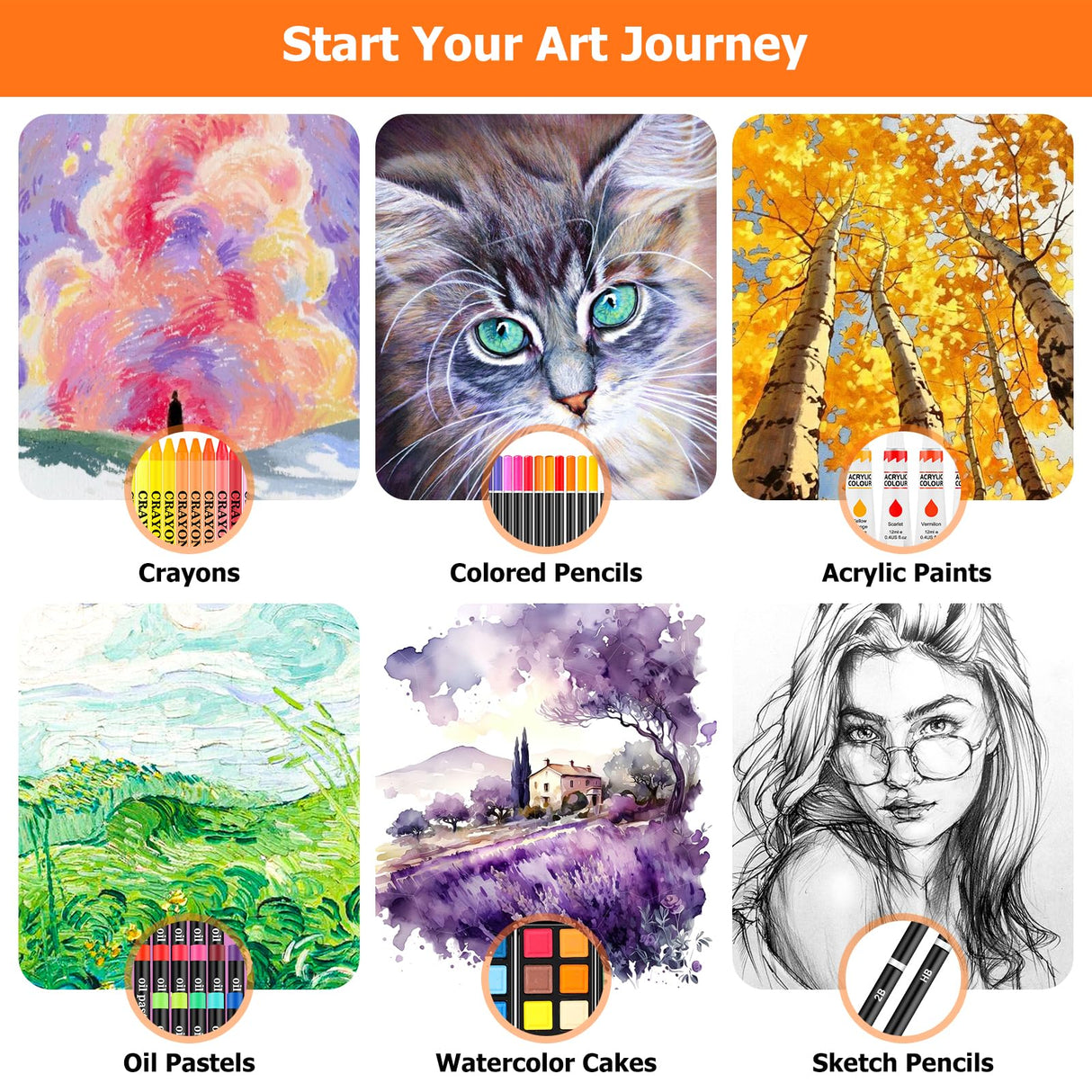 Christmas Gifts Birthday Gifts, Art Kits Art Sets, Aesthetic Cute Preppy Stuff Art Supplies, Soucolor 192-Pack Deluxe Drawing Stuff with Acrylic Pad, Watercolor Book and Sketch Book, Canvases, Brushes