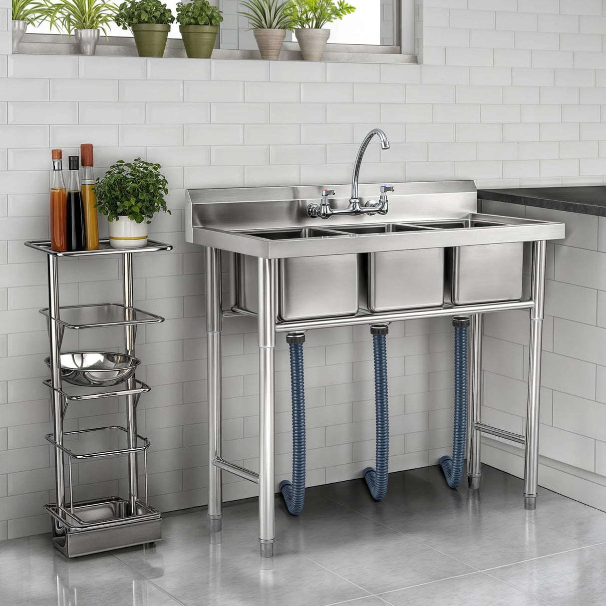 WILPREP NSF Stainless Steel 3 Compartment Commercial Sink 11x10x10 Inch Basins, Kitche Station Utility Sink for Restaurant Bar Home Laundry Room Garage