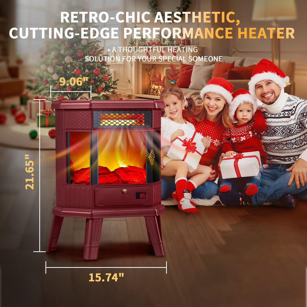 Electric Fireplace Heater 22 in Freestanding Fireplace Stove Infrared Fireplace RealSmart with 3D Flame Effect Remote Control, Timer, Overheating Protection Heater for Indoor Use Black (Christmas Red)