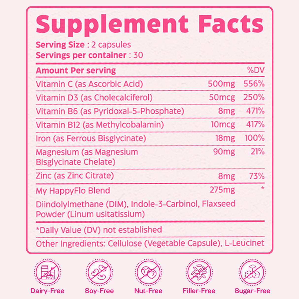 My Happy Flo PMS Support Supplement for Women with Iron, PMS Relief Hormone Support for Women, 10-in-1 PMDD Supplements for Women | DIM & I3C Indole-3-Carbinol for Cramp Relief, Heavy Flow - 60 Caps