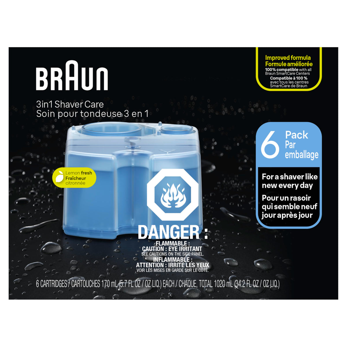 Braun Clean & Renew Refill Cartridges CCR, Replacement Shaver Cleaner Solution for Clean&Charge Cleaning System, Pack of 6