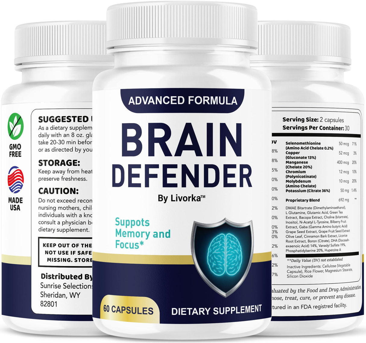 (2 Pack) Brain Defender - Official Brain Defender Supplement Advanced Pills, Natural Brain Defender Brain and Memory Support, Brain Defender Health & Wellness Multivitamin, 120 Capsules for 2 Months