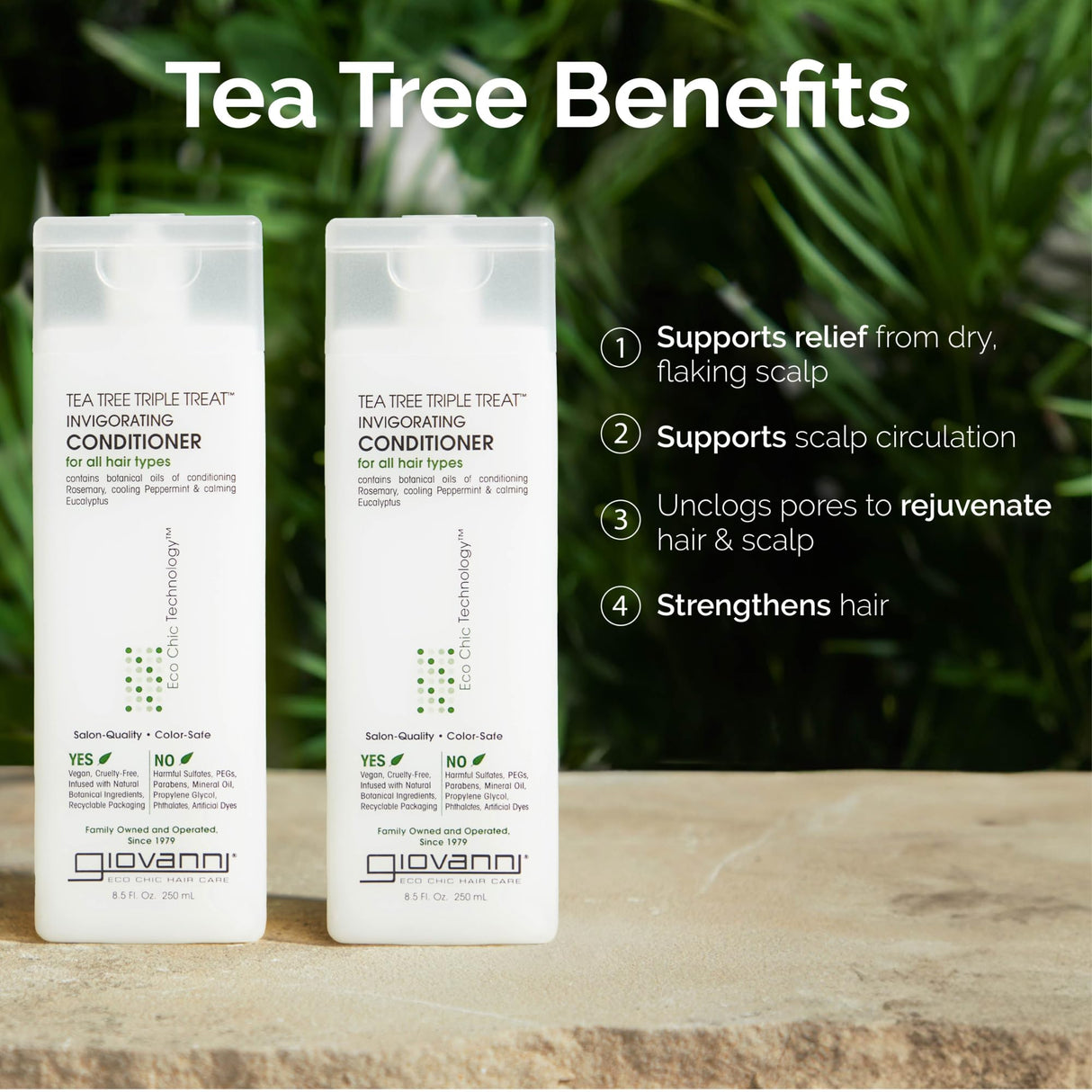 GIOVANNI Tea Tree Triple Treat Invigorating Conditioner - Cooling Peppermint, Eucalyptus, Rosemary, Helps Dry Flaking Scalp, Paraben Free, Helps to Moisturize, Smooth & Detangle - 128 oz
