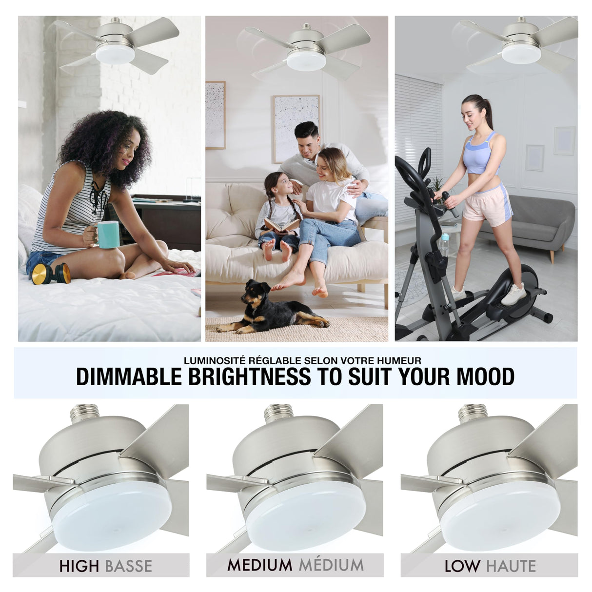 Bell+Howell Socket Breeze Cool Light Deluxe Silver โ Ceiling Fans with LED Lights and Remote Control, Replacement for Lightbulb - Bedroom, Kitchen, Living Room,1000 Lumens / 5000 Kelvins