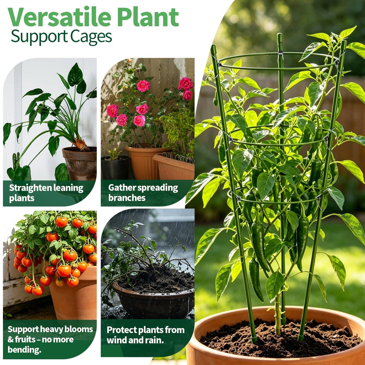 Gootaimi Large Tomato Cages, 24 Inch Tomato Cages for Garden, Plant Support Cages for Tomatoes, Potted Indoor Outdoor Plants, Flower Vine Climbing Plant Tomatoes Trellis, 2 Packs