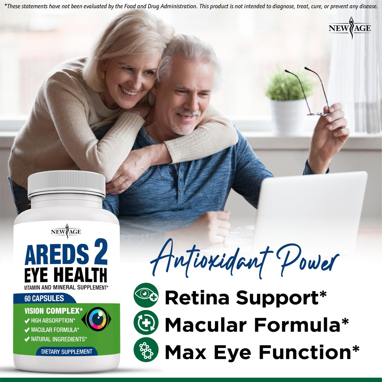 NEW AGE AREDS 2 Eye Vitamin Contains Bilberry 6000mg Lutein (32mg), Grape seed (6000 mg), Eyebright (1000 mg), and Zeaxanthin (8 mg) - 120 Count